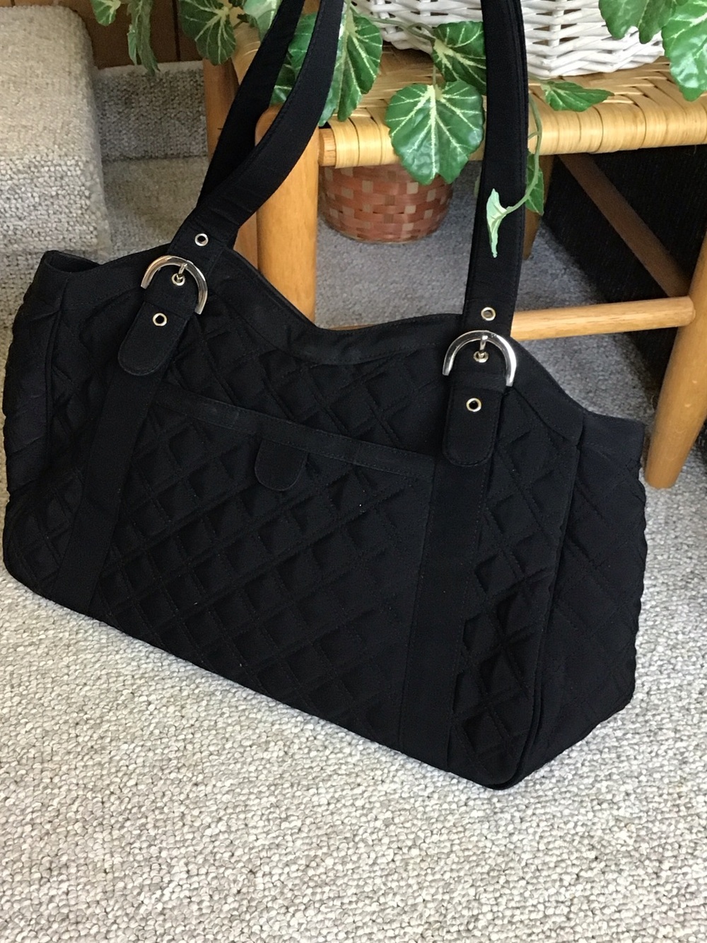 Vera Bradley Quilted Black Tote Bag - Quilted Shoulder Handbag